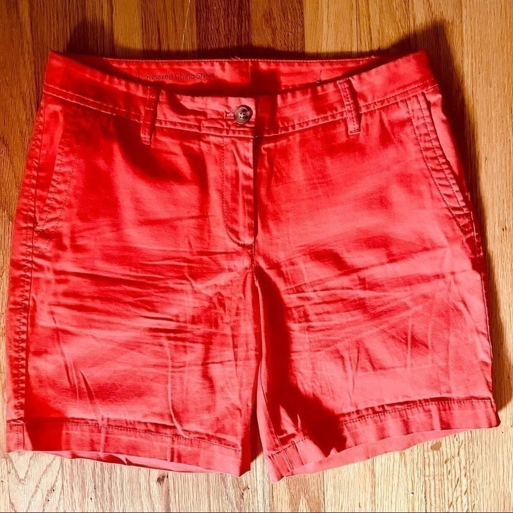 TALBOTS Relaxed Bermuda Shorts Coral Orange Chino Cotton Stretch Mid Rise 4